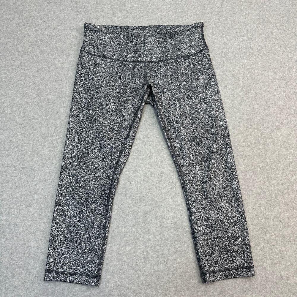 Lululemon Wunder Under Crop III Leggings Womens 8 Rio Mist White Black Low Rise